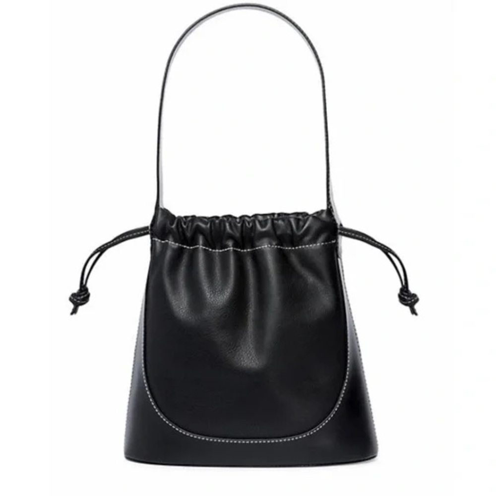 STAUD Black Leather Drawstring Shoulder Bag